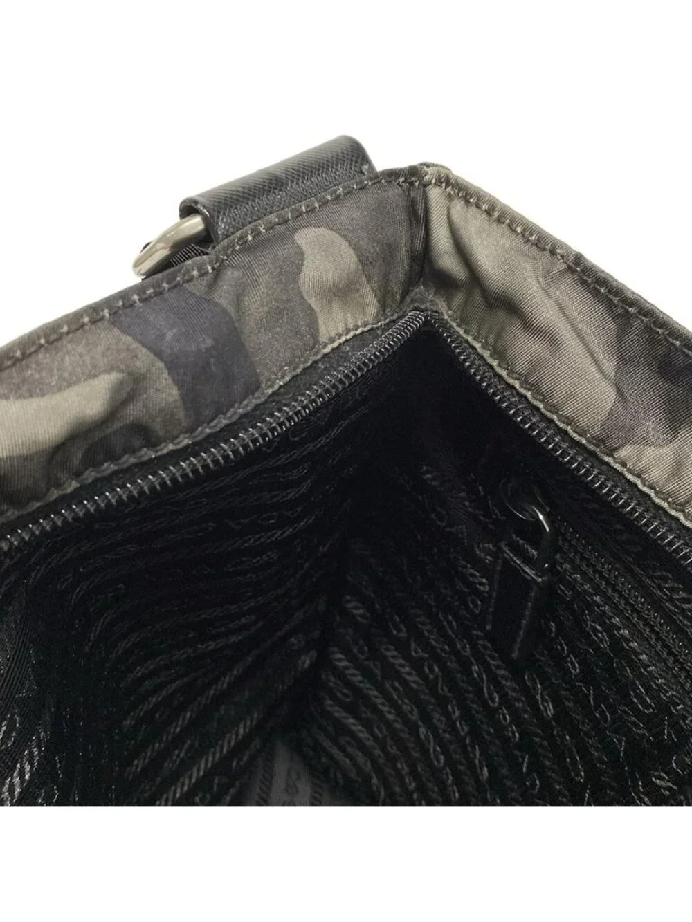 Prada Shoulder Bag Green Black Multi Camouflage Pattern Leather Tag - Picture 12 of 15